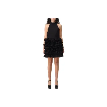Rotate Halterneck Chiffon Mini Ruffle Dress