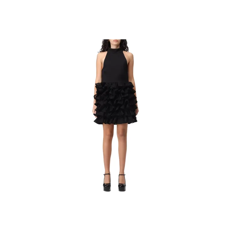 Rotate Halterneck Chiffon Mini Ruffle Dress-0