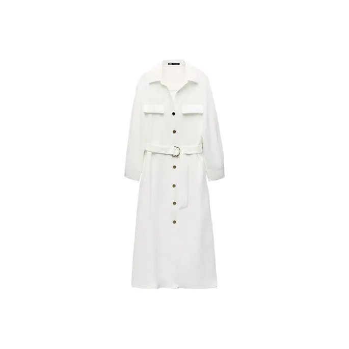 ZARA Long-Sleeved Dresses Women's White-0