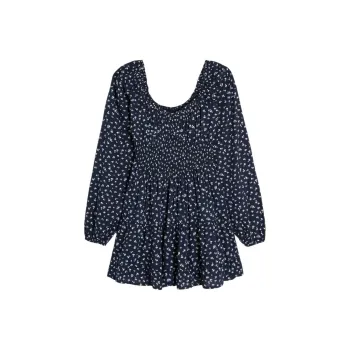 Hollister Long-Sleeved Dresses Women's Marine Blue All Over Print
