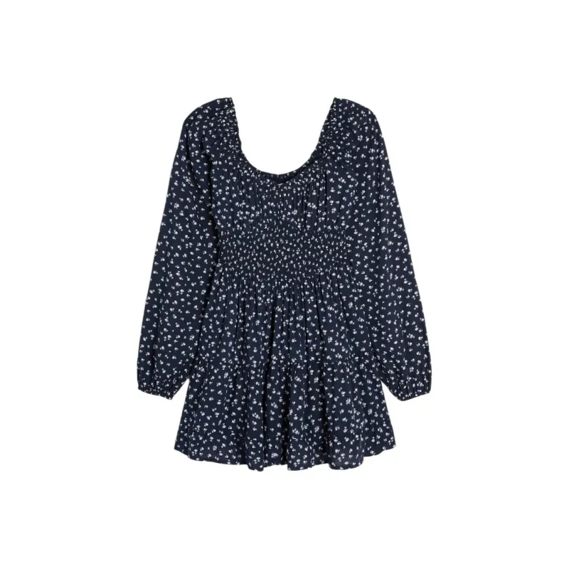 Hollister Long-Sleeved Dresses Women's Marine Blue All Over Print-0