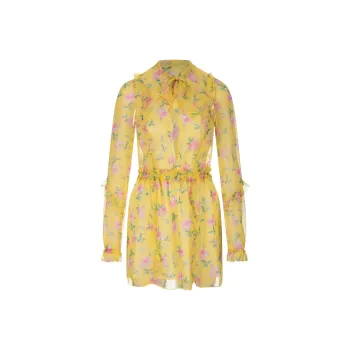 MSGM Poly Floral Printed Long-Sleeved Mini Dress