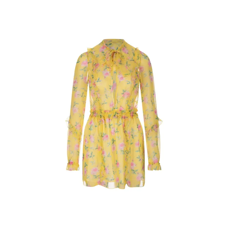 MSGM Poly Floral Printed Long-Sleeved Mini Dress-0