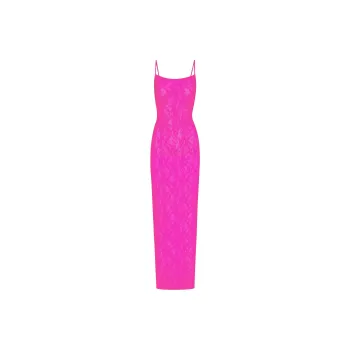 SKIMS STRETCH LACE CAMI LONG DRESS Slip Dresses Women's NEON PINK/Neon Pink