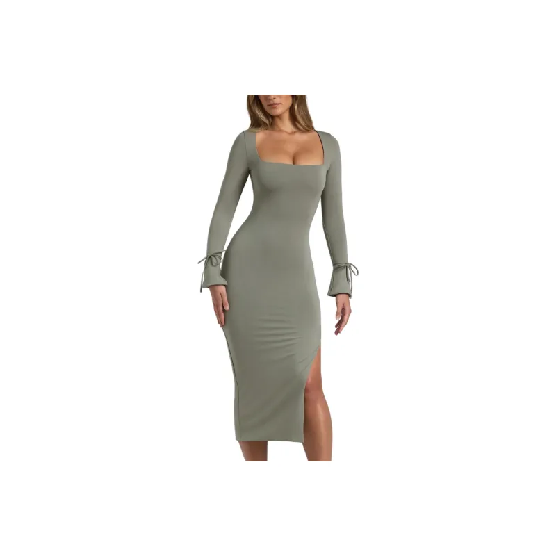 OH POLLY ELYSIA Long-Sleeved Dresses Women's Sage Green/Mouse Tail Grass Green-0