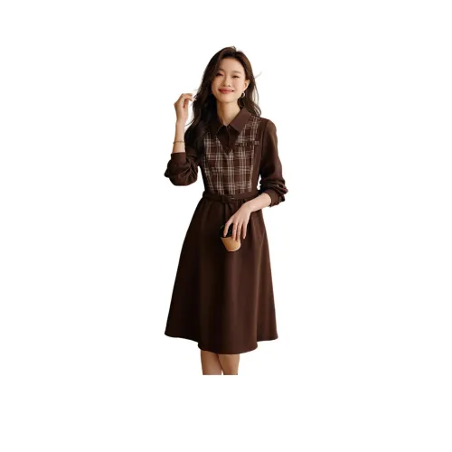 Mo Han Yi Mei Long Sleeved Dresses Women's Coffee