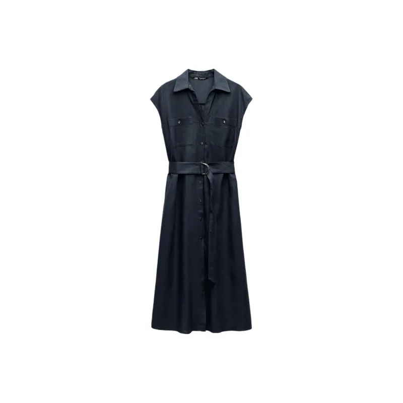 ZARA Short-Sleeved Dresses Women's Blue-0