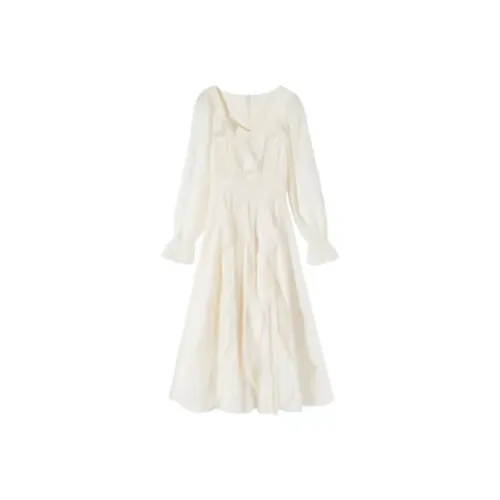 Lookinto Long Sleeved Dresses Women's Apricot White