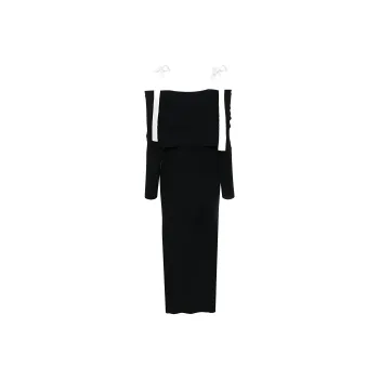 Rotate Off shoulder Knitted Maxi Dress