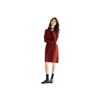 Mo Han Yi Mei Long Sleeved Dress Women's Maroon