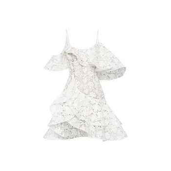 OSCAR DE LA RENTA Gardenia Guipure-lace Ruffled Minidress