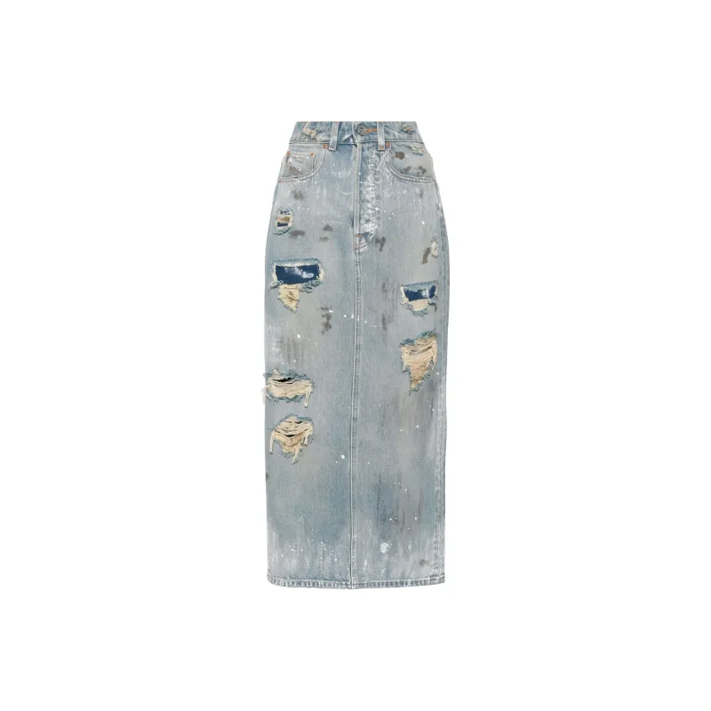 Vetements Distressed effect Denim Midi Skirt-0