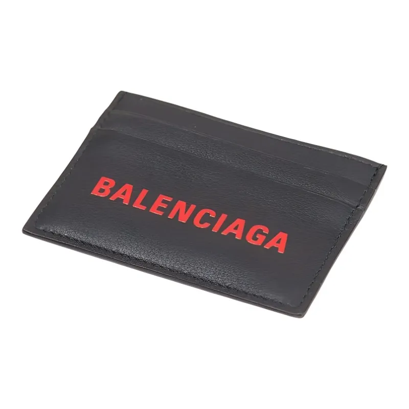 Balenciaga Cow Leather Card Set Card Holder Unisex Black & Red-3