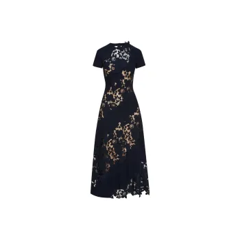 Oscar De La Renta Mixed Botanical Guipure-lace Midi Dress