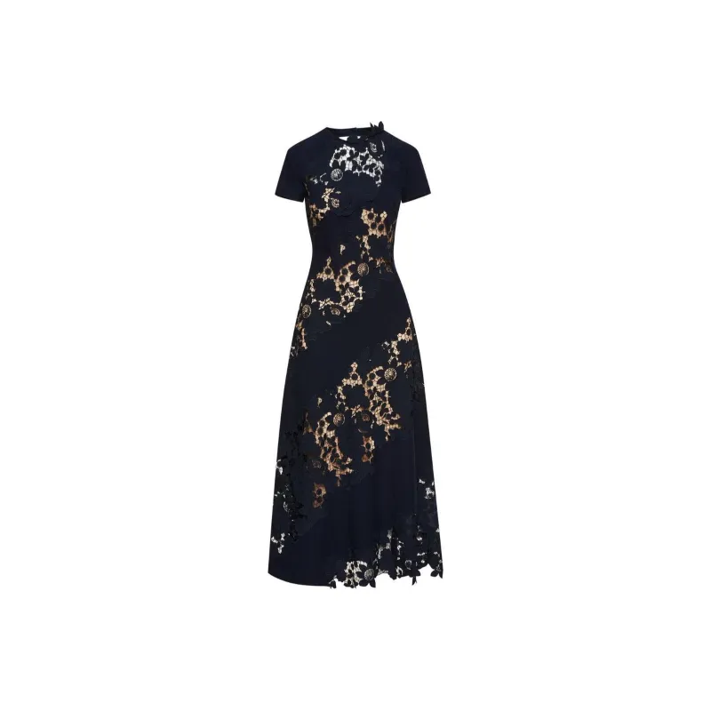 Oscar De La Renta Mixed Botanical Guipure-lace Midi Dress-0