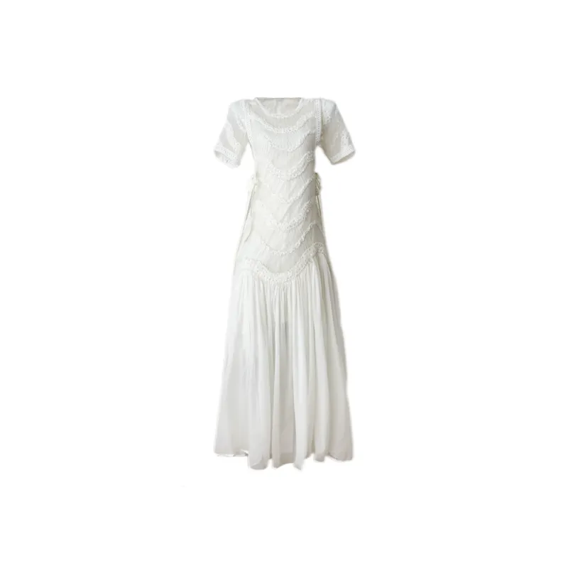 Udon House Short Sleeved Dress Women's White-0
