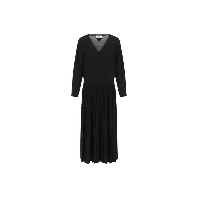 PRADA V Neck Long Sleeved Knitted Dress-0