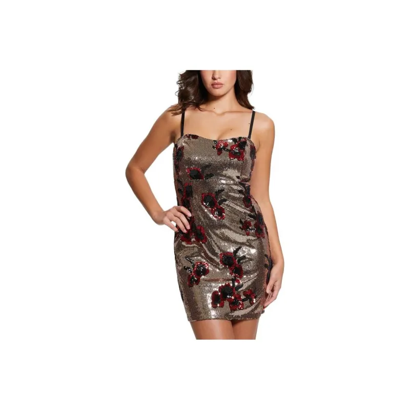 GUESS Grace Floral Sequin Dress Slip Dresses Women's Gold-0