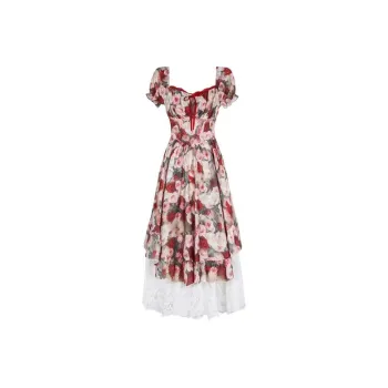 Lookinto Short Sleeved Dress Women's Rose Long Skirt