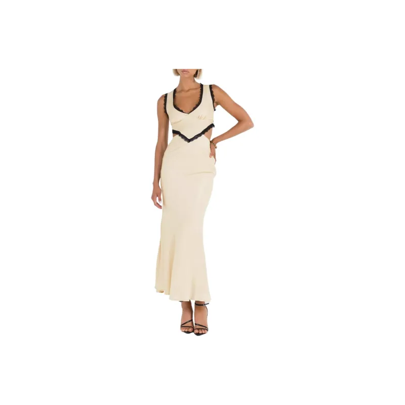 PRINCESS POLLY KEILA LACE TRIM MAXI DRESS Sleeveless Dress Women's Cream Black-0