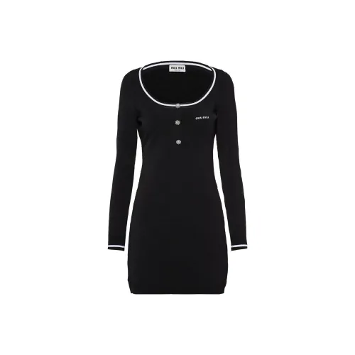MIU holder miu SS23 Long Sleeved Dress Women's Black