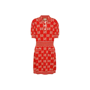 GUCCI Gg Cotton Jacquard Polo Dress 'Red/Ivory'