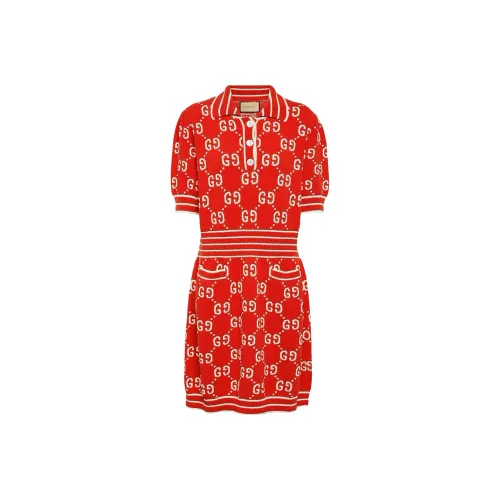 GUCCI Gg Cotton Jacquard Polo Dress 'Red/Ivory'