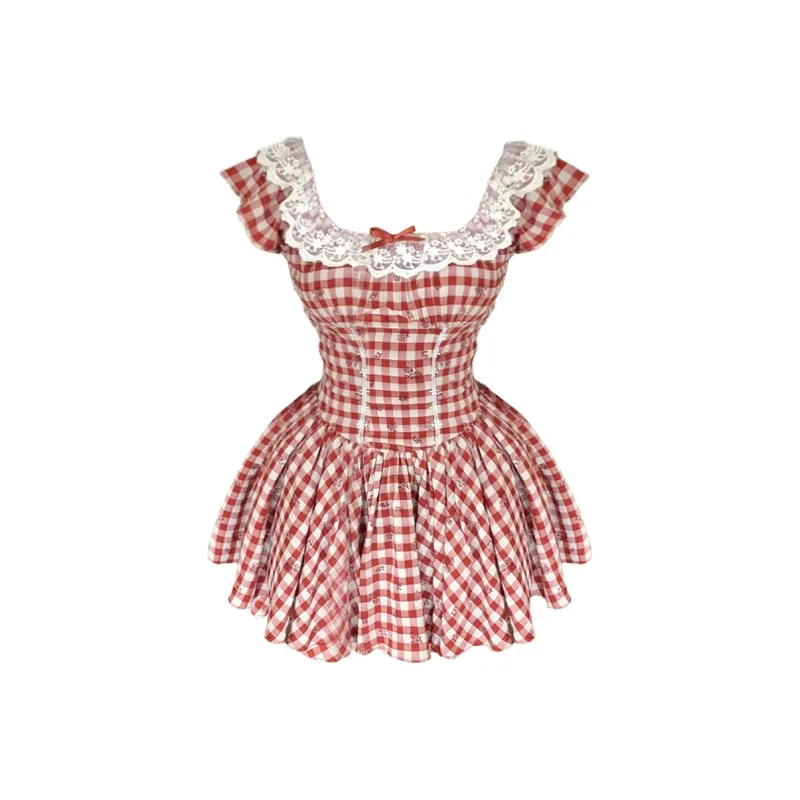Peaches Peaches Short Sleeved Dress Women's Red-0