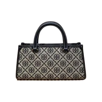 TORY BURCH T Monogram Fabric Tote Bag, Shopping Bag, Shoulder Bag, Handbag Trumpets Women's Marine Blue