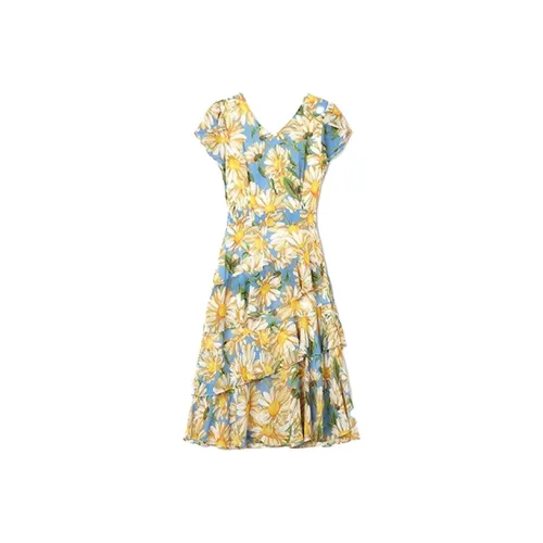 Mapping Short-Sleeved Dresses Women's Yellow