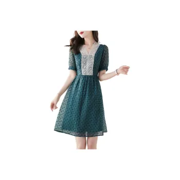 Like The Age Of Water Short Sleeved Dress Loose Fit Women's Blue Green