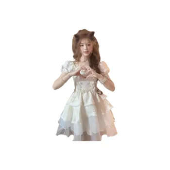 Mu Xiao Xin Short Sleeved Dress Women's Light Apricot