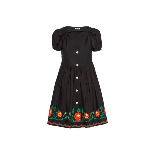 MIU MIU Short-Sleeved Raffiaes Women's Black