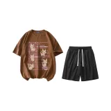 Two-Piece Set (Camellia Brown Top+Black Pants)