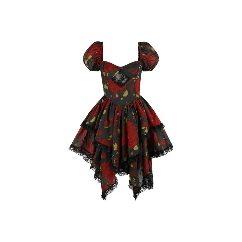Selkie Collection SS25 Short Sleeved Dresses Women's Red Rose Print Under The Night-0