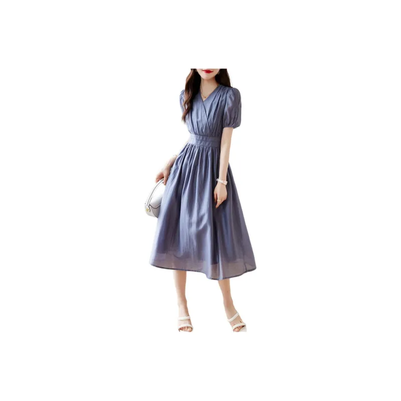 Still Quiet Short Sleeved Dress Women's Gray Purple-0