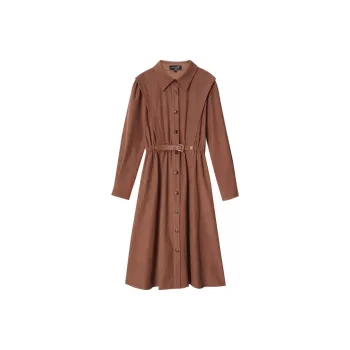OUNIXUE Long Sleeved Dresses Women's Red Coffee