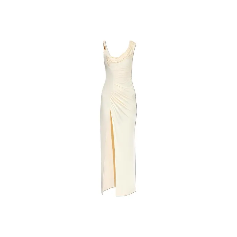 VERSACE Medusa Head Logo Plaque Side-Slit Maxi Dress-0
