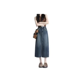 Rose Denim Long Skirts Women's Vintage Blue