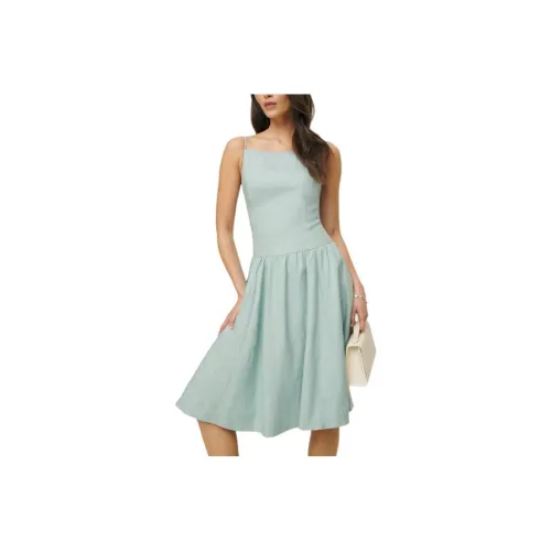 REFORMATION Clarabelle Linen Dress Slip Dresses Women's Blue Crystal