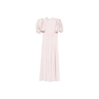 Rotate Puff sleeve Satin Midi Dress