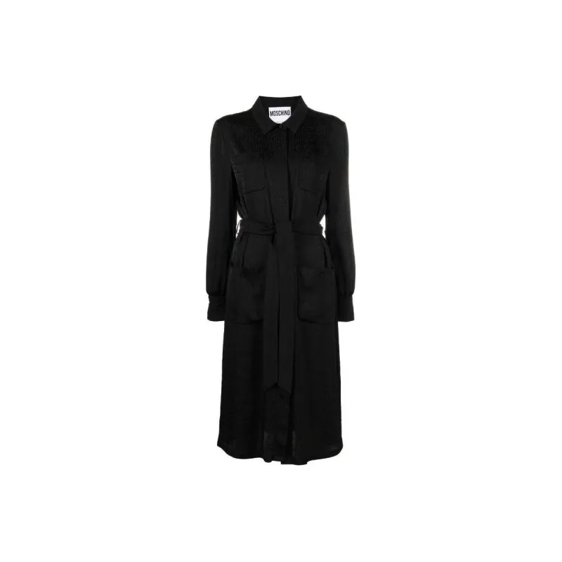 MOSCHINO Monogram Printed Belted Shirt Dress-0