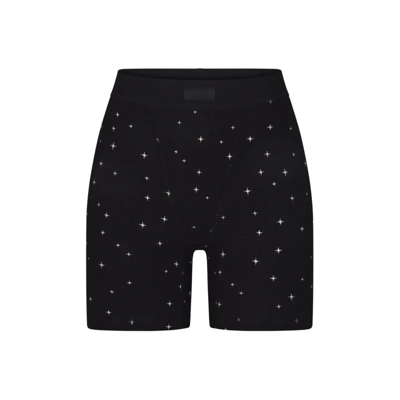 SKIMS SOFT LOUNGE BOXER Underpants Women's ONYX SPARKLE PRINT/Onyx Shimmery Print-0