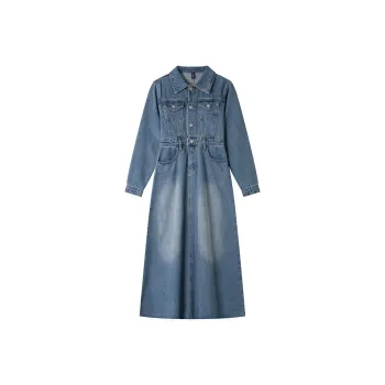 VIMLY Long Sleeved Dresses Women's Denim Blue
