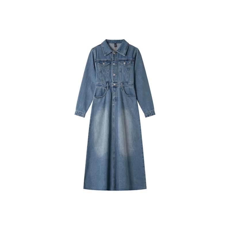 VIMLY Long Sleeved Dresses Women's Denim Blue-0