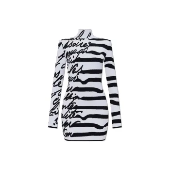 BALMAIN Striped Love Letter Jacquard Knit Dress