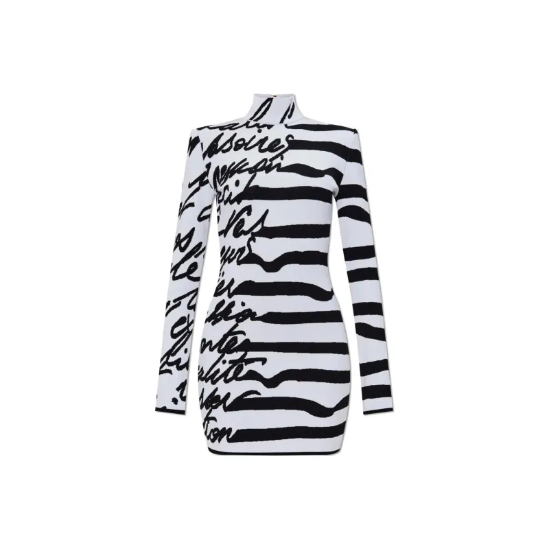 BALMAIN Striped Love Letter Jacquard Knit Dress-0