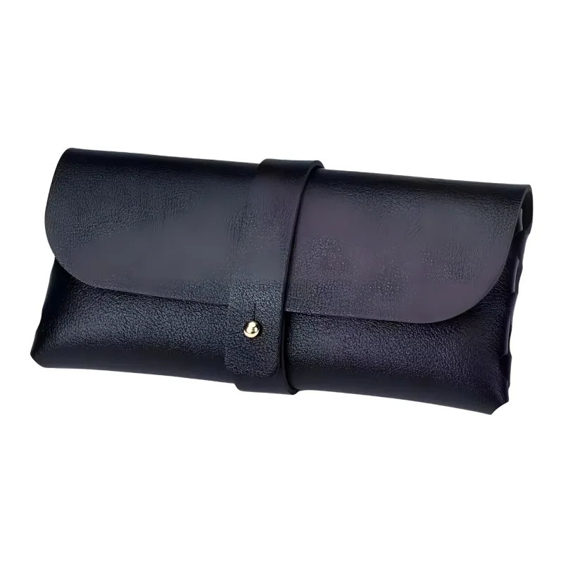 ALOENEY Leather Eyeglass Pouch Large Size Unisex Black/White-1