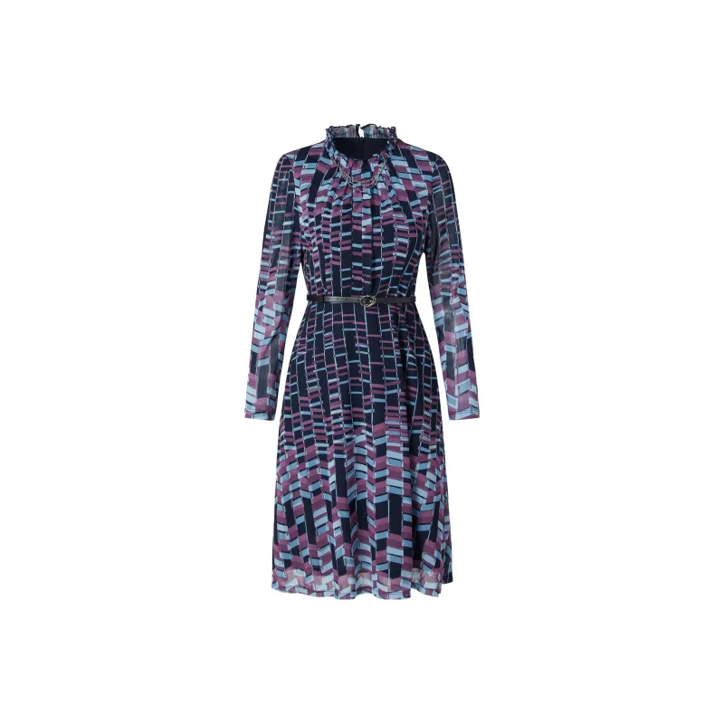 JZ Juzui Long Sleeved Dresses Women's Floral Dark Blue-0