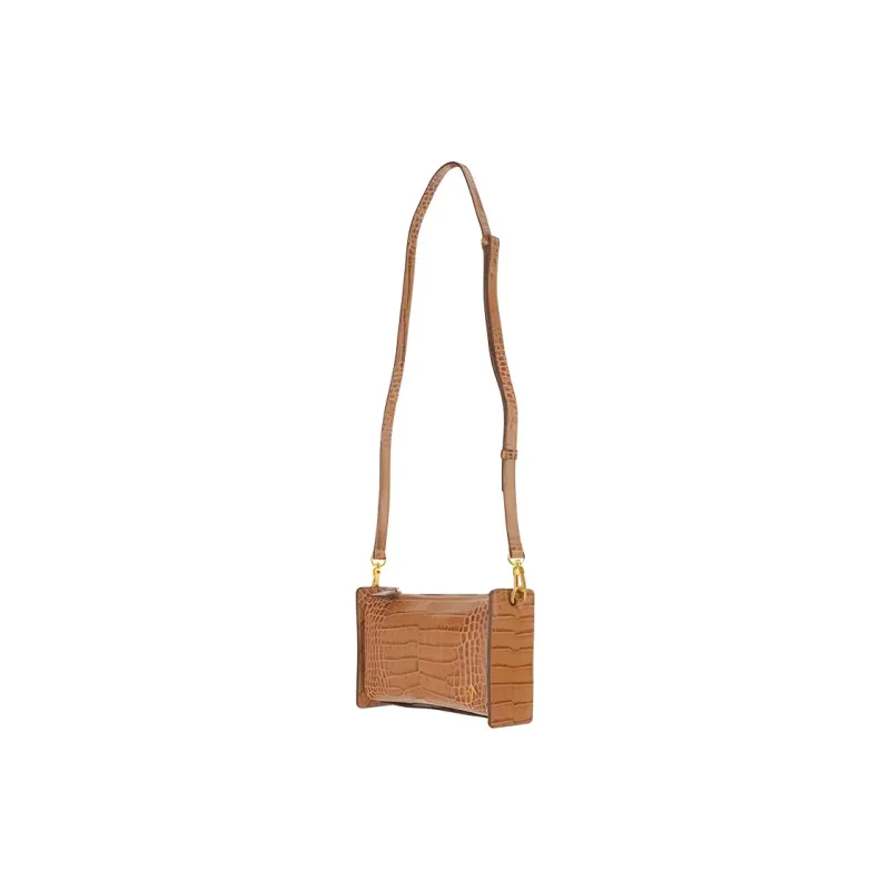 Manu Atelier Crocodile Embossed Calfskin Handbag Shoulder Bag Women's Mocha-2
